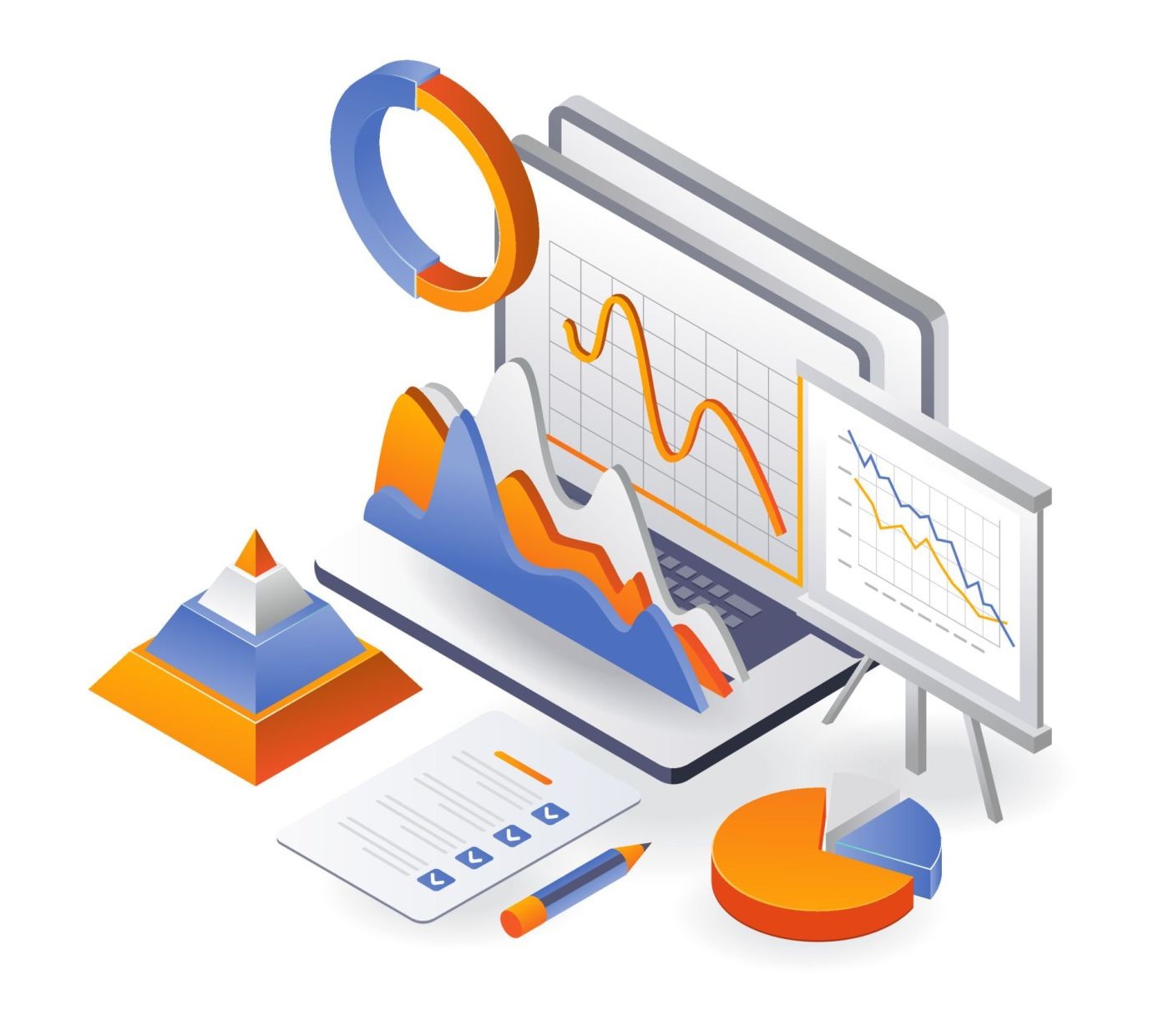 Laptop with data analytics and business plan Analytics & reporting