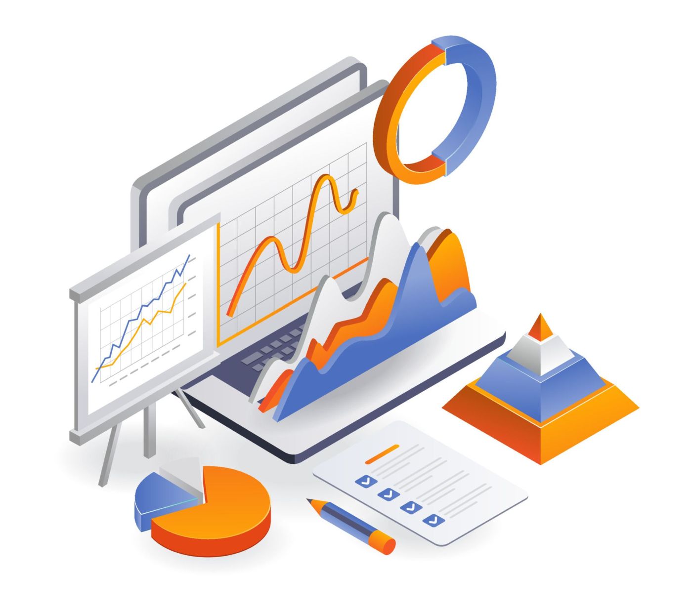 Laptop with data analytics and business plan Analytics & reporting