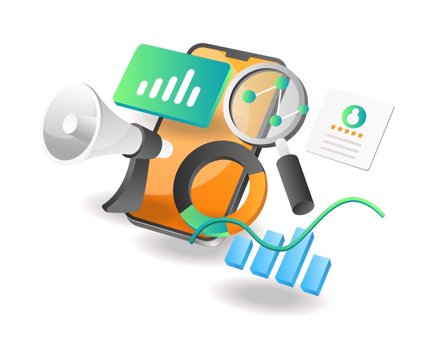 Isometric illustration concept. Digital marketing strategy seo optimization analysis Engage prospects via chat, text and WhatsApp