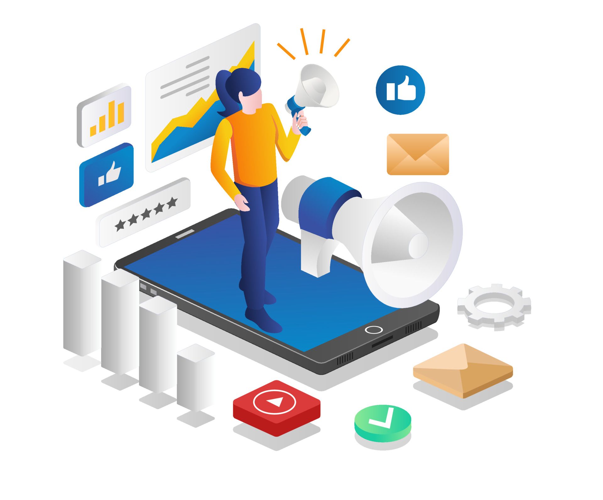 Digital marketing strategy promotion campaign girl with smartphone Sales & marketing working together